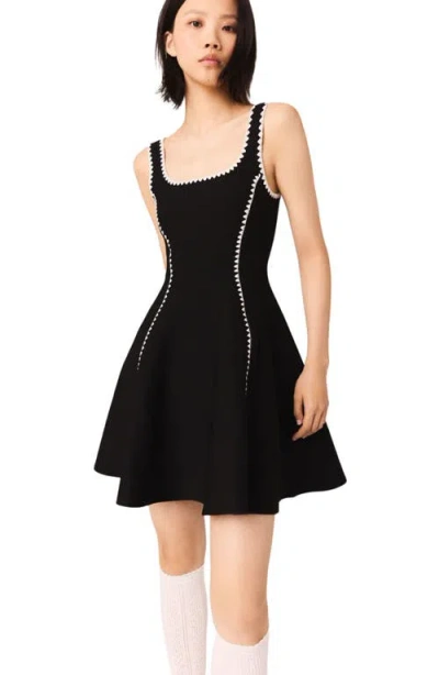 Maje Womens Black Sleeveless Flared-skirt Knitted Mini Dress