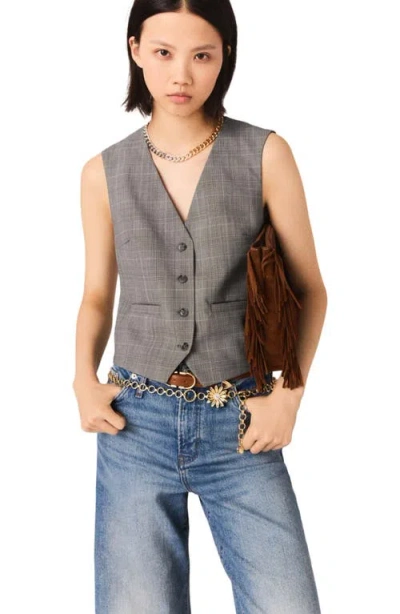 Maje Checked Tailored Jacket In Gray