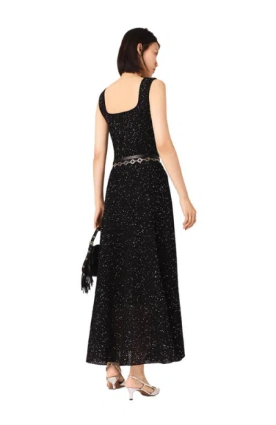 Maje Womens Black Square-neck Rhinestone-embellished Knitted Maxi Dress