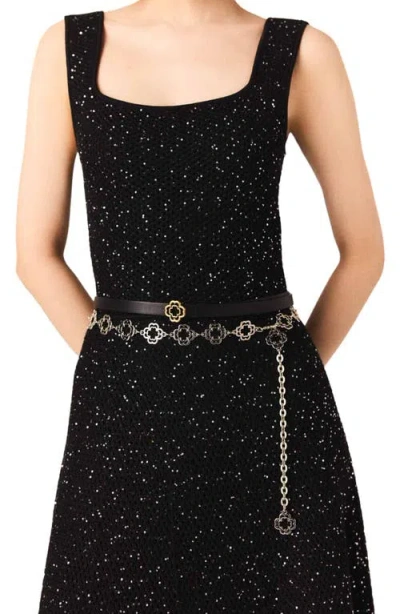 Maje Womens Black Square-neck Rhinestone-embellished Knitted Maxi Dress