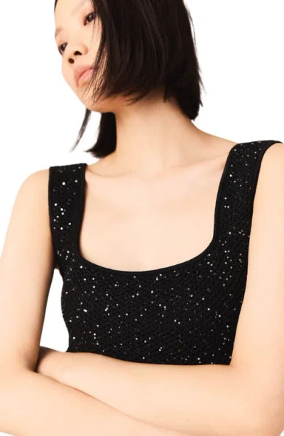 Maje Womens Black Square-neck Rhinestone-embellished Knitted Maxi Dress