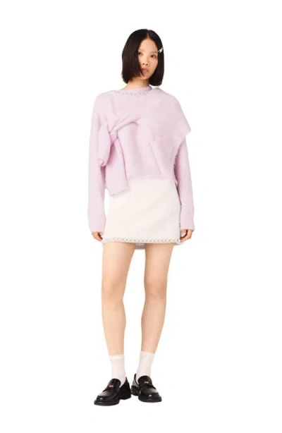 Maje Pearl Trim Tweed Skirt In Pink