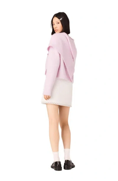 Maje Pearl Trim Tweed Skirt In Pink