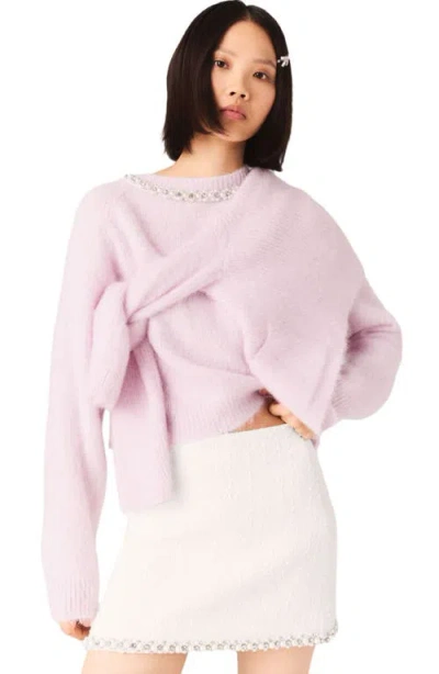 Maje Pearl Trim Tweed Skirt In Pink