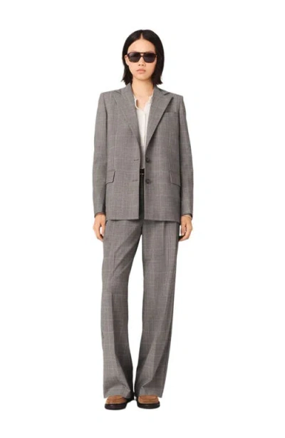 Maje Womens Grey Checked Single-breasted Stretch Wool-blend Blazer In Gray