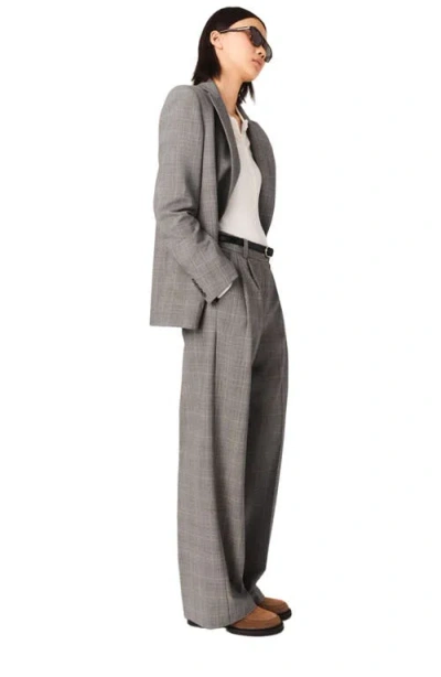 Maje Womens Grey Checked Single-breasted Stretch Wool-blend Blazer In Gray