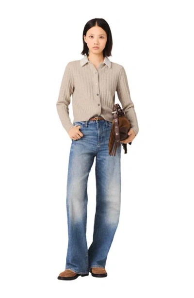 Maje Womens Beige Beaded Removable-collar Stretch Wool-blend Cardigan In Neutral