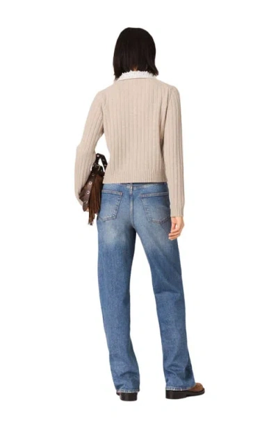 Maje Womens Beige Beaded Removable-collar Stretch Wool-blend Cardigan In Neutral