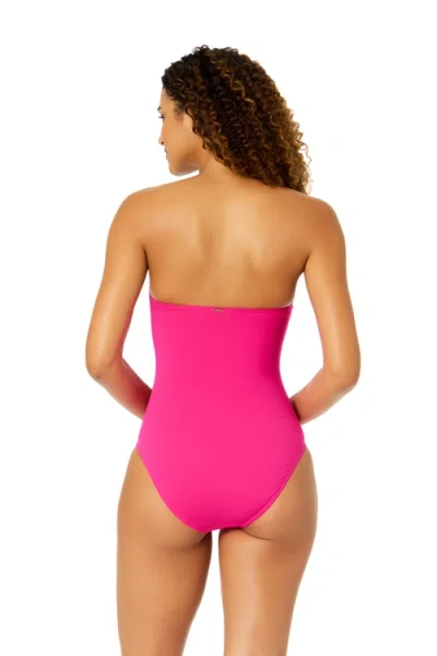 Anne Cole Live In Color Solid Twist Front Shirred One Piece Swimsuit In Pink