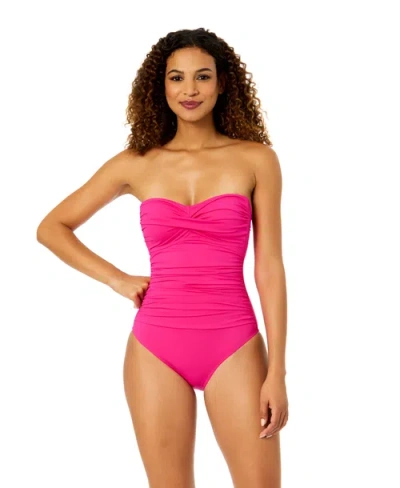 Anne Cole Live In Color Solid Twist Front Shirred One Piece Swimsuit In Pink