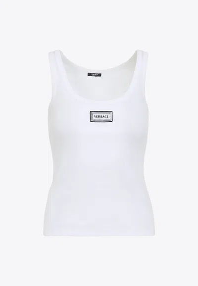 Versace Ribbed Stretch Tank Top In Cotton In White