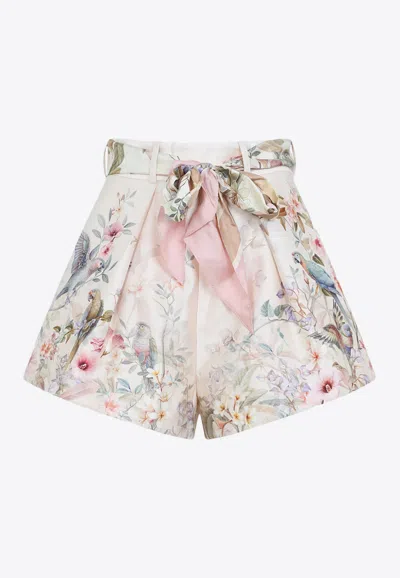 Zimmermann Rebellion Multicolor Shorts With Bow On The Front And All-over Floral Motif In Cotton And Silk Woman In Multi