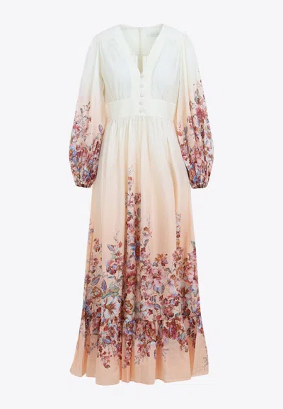 Zimmermann Awaken Plunge Maxi Dress With Separate Slip Clothing In Multi