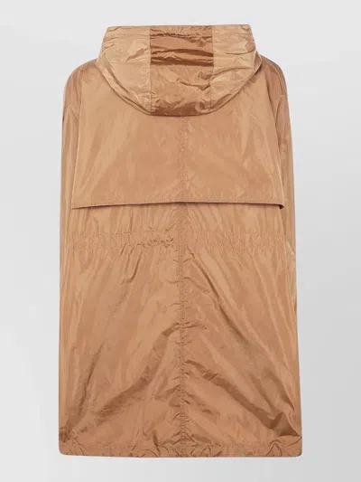 Semicouture Hooded Longline Parka Jacket Drawstring Hem In Brown