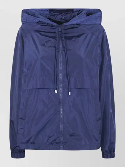 Semicouture Nylon Hooded Jacket Elastic Cuffs Design In Blue