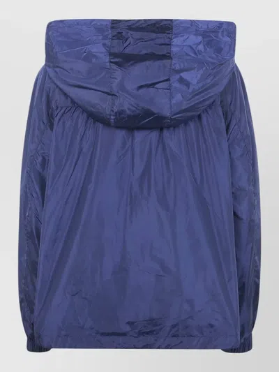 Semicouture Nylon Hooded Jacket Elastic Cuffs Design In Blue