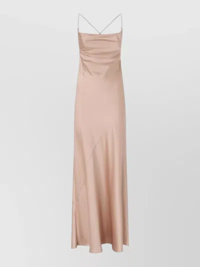 Pinko Pink Sleeveless Long Dress With Criss-crossed Spaghetti Straps In Tech Fabric Woman In Gold