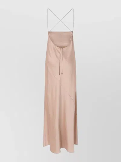 Pinko Pink Sleeveless Long Dress With Criss-crossed Spaghetti Straps In Tech Fabric Woman In Gold