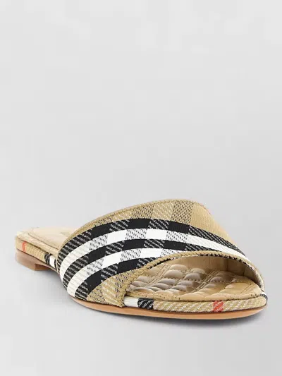 Burberry Sloane Slides Check Pattern Flat Sole Open Toe In Neutral