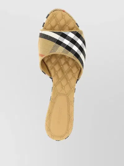 Burberry Sloane Slides Check Pattern Flat Sole Open Toe In Neutral