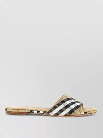 Burberry Sloane Slides Check Pattern Flat Sole Open Toe In Neutral