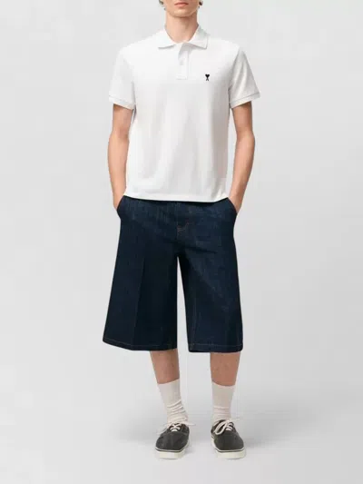 Ami Alexandre Mattiussi Ami Paris Men White Polo Shirt With Adc Embroidery On The Front And Classic Collar In Cotton Man In Multi