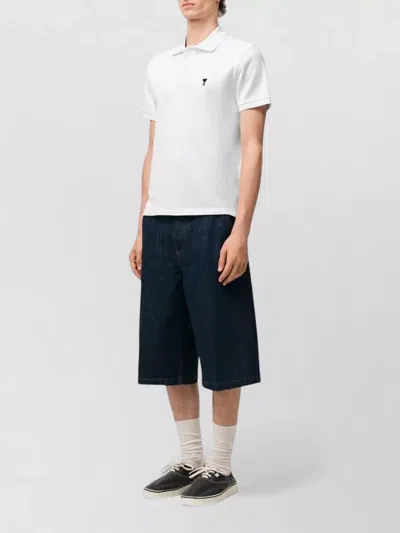 Ami Alexandre Mattiussi Ami Paris Men White Polo Shirt With Adc Embroidery On The Front And Classic Collar In Cotton Man In Multi