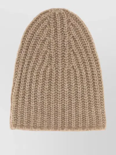 The Row Cashmere Beanie Hat Neutral Ribbed Knit In Brown