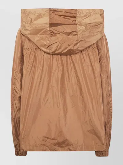 Semicouture Nylon K Way Hooded Jacket Drawstring Hem In Brown