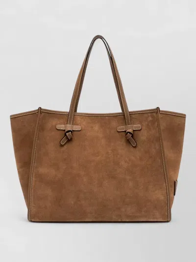 Gianni Chiarini Marcella Tote Bag Contrast Stitching Suede In Brown
