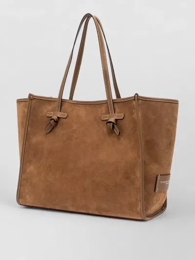Gianni Chiarini Marcella Tote Bag Contrast Stitching Suede In Brown