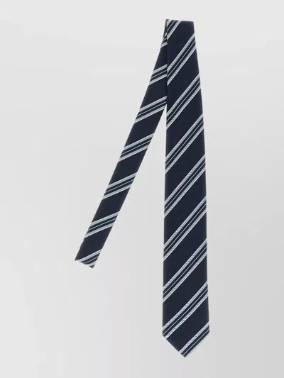 Brioni Silk Tie Narrow Shape Diagonal Stripe Pattern In Blue