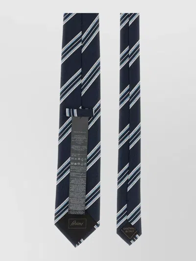 Brioni Silk Tie Narrow Shape Diagonal Stripe Pattern In Blue