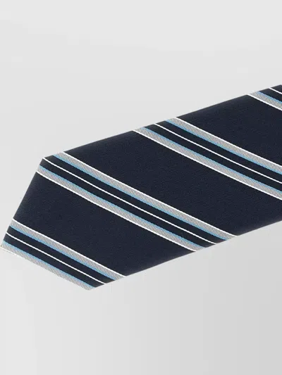 Brioni Silk Tie Narrow Shape Diagonal Stripe Pattern In Blue