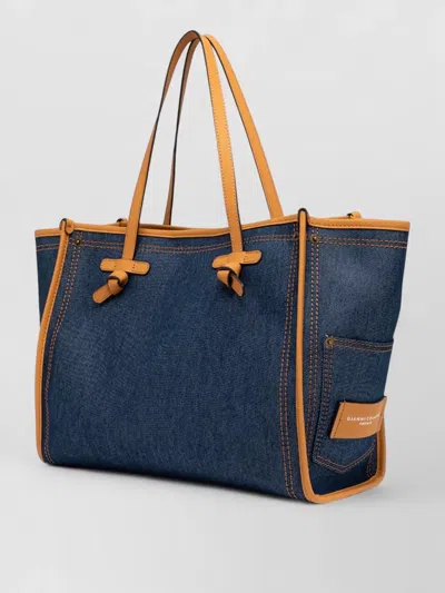 Gianni Chiarini Marcella Denim Tote Bag Leather Trim