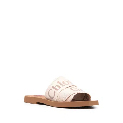Chloé X High Summer Woody Embroidered Logo Flat Sandals In Multi