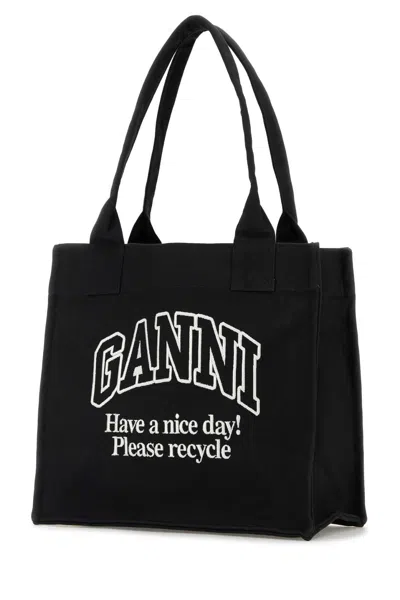 Ganni Recycled Cotton Large Tote Bag In Black