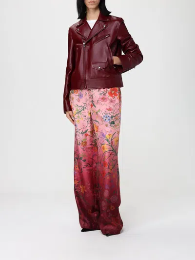 Gucci Leather Biker Jacket Puffer Jackets Brown In Red