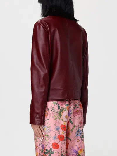 Gucci Leather Biker Jacket Puffer Jackets Brown In Red