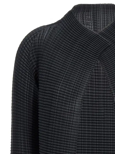 Issey Miyake Pleated Long-sleeved Cardigan In Black