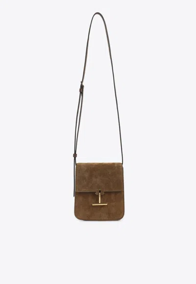 Tom Ford Mini Leather-trimmed Suede Shoulder Bag In Brown