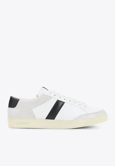 Tom Ford Panelled Suede And Grained Leather Sneakers In White