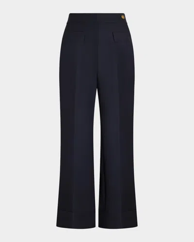 Callas Milano Brody Wool Canvas Cropped Wide-leg Pants In Blue