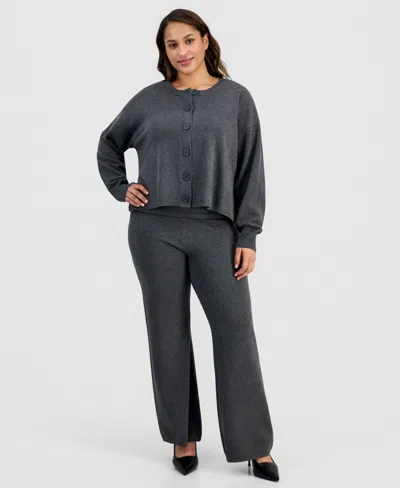 Bar Iii Trendy Plus Size Button-front Long-sleeve Cardigan, Macy's Exclusive In Gray