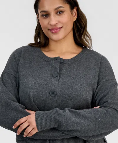 Bar Iii Trendy Plus Size Button-front Long-sleeve Cardigan, Macy's Exclusive In Gray