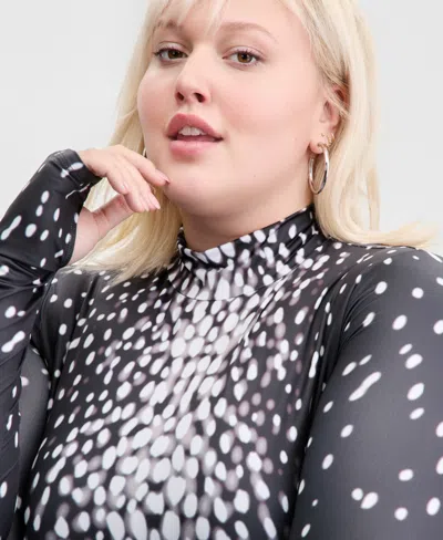 Bar Iii Trendy Plus Size Printed Mock-neck Midi Dress, Macy's Exclusive In Black