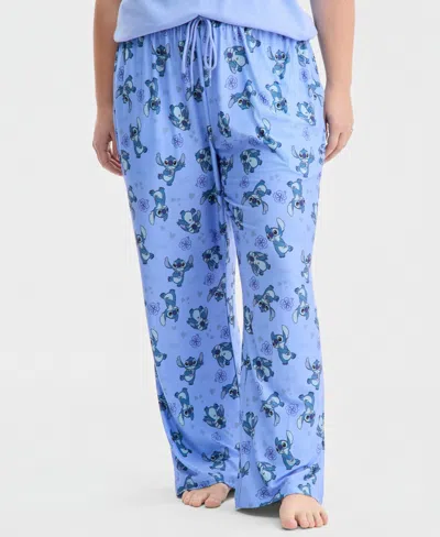 Disney Trendy Plus Size Stitch Love Printed Drawstring Pants In Blue