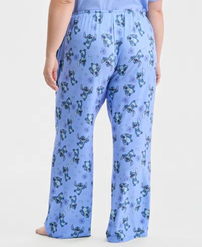 Disney Trendy Plus Size Stitch Love Printed Drawstring Pants In Blue