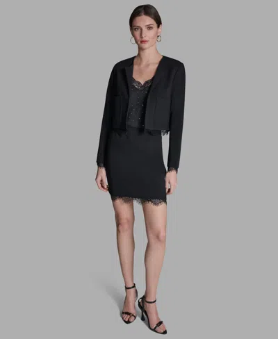 Bcbg Women's Padded Shoulder Open Front Jacket In Black