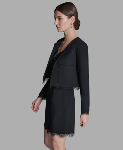 Bcbg Women's Padded Shoulder Open Front Jacket In Black